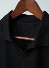TEXTURED KNIT BLACK POLO SHIRT