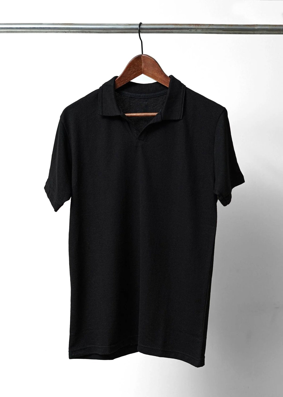 TEXTURED KNIT BLACK POLO SHIRT