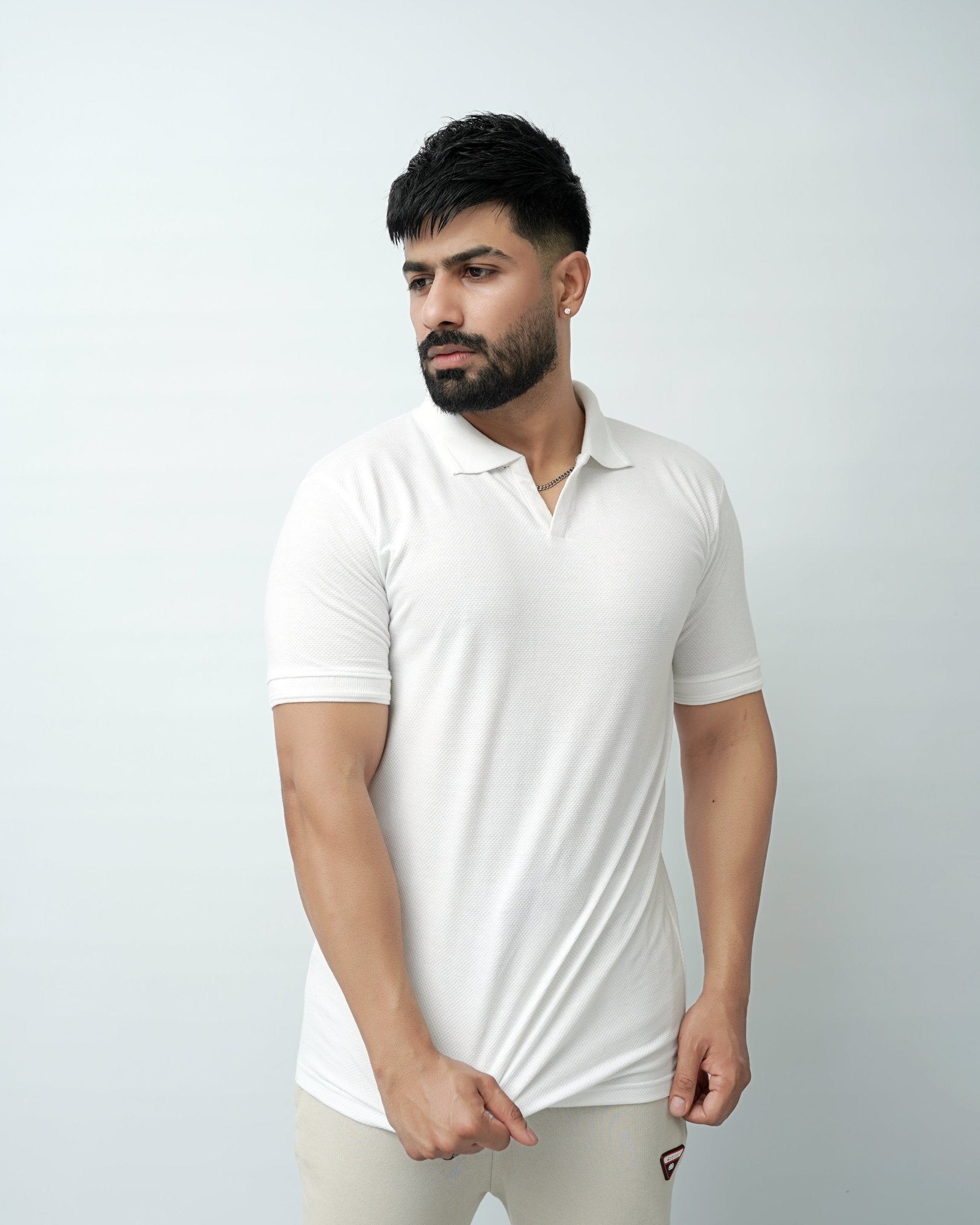 TEXTURED KINT WHITE POLO SHIRT